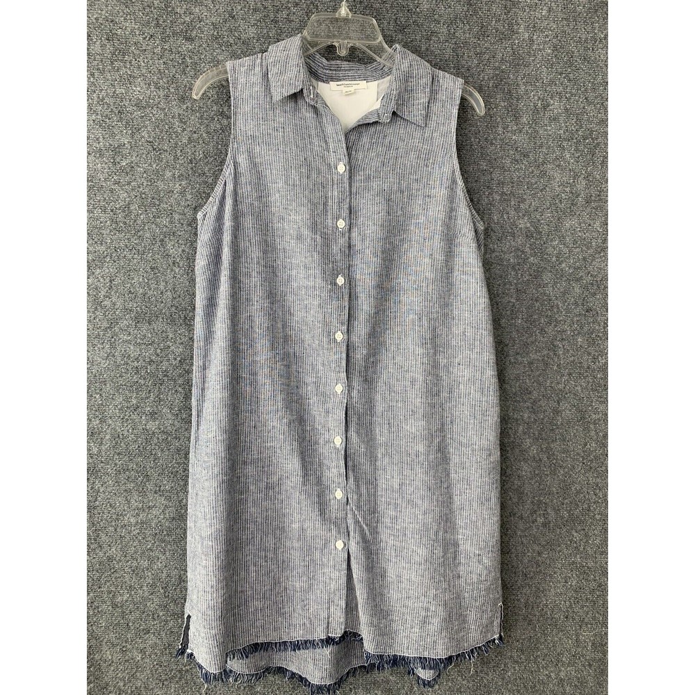 Beach Lunch Lounge Sleeveless Shirt Dress M Linen Blnd Button-up Raw Hem Lined